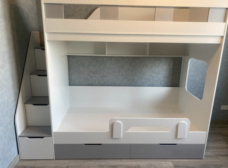 Кровать 2-х ярусная Твинс 190х90 (корпус дуб золотистый + фасады белые) от Династия Kids