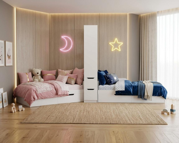 Стеллаж-перегородка + кровати коллекции Мозаика