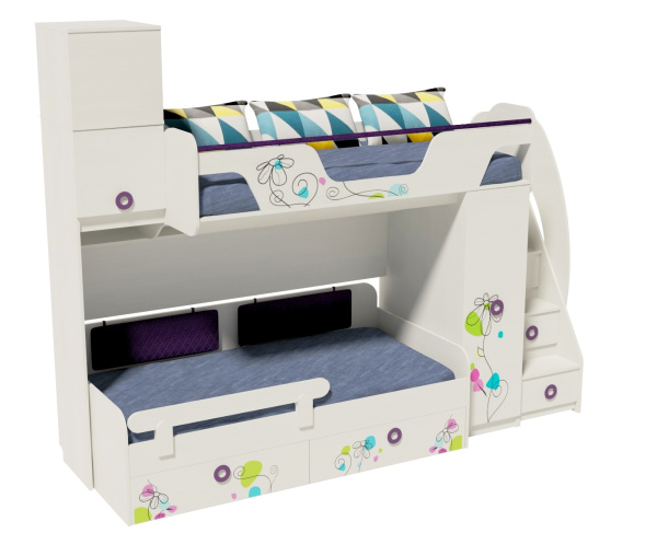 Кровать-чердак Цветы-4 + кровать Цветы-6 от Династия Kids