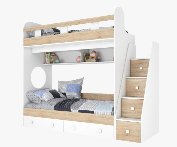 Двухъярусная кровать Юниор 1 (цвет белый) 190х80 от Династия Kids