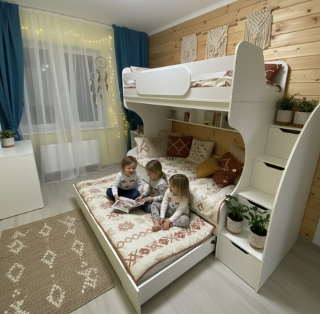 Кровать БИГ 120х200 (дуб золотистый + белый) от Династия Kids