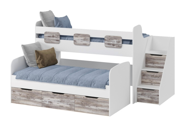 Двухъярусная кровать Городок (бетон пайн + белый) правая