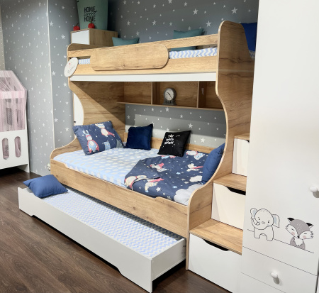 Кровать БИГ 120х200 (дуб золотистый + белый) от Династия Kids