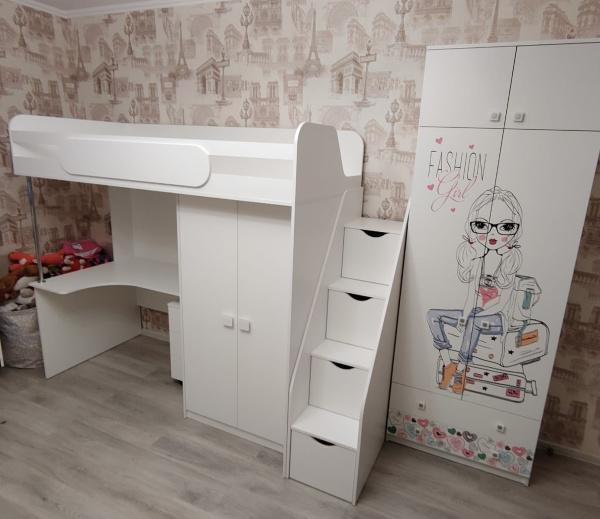 Кровать-чердак 90х200 Колледж-2 (дуб сонома + белый) от Династия Kids