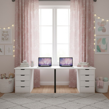 Стол Дуэт 2200 мм (две тумбы) белый + опора черная. Столешница 22 мм от Династия Kids