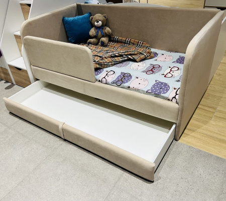 Мягкая кровать Nepos с ящиком и бортиком. Велюр Velluto 49 (серый)