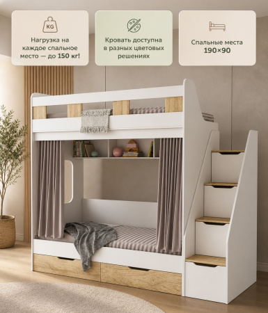 Кровать двухъярусная Твинс 190х90 (серебро + белый) от Династия Kids