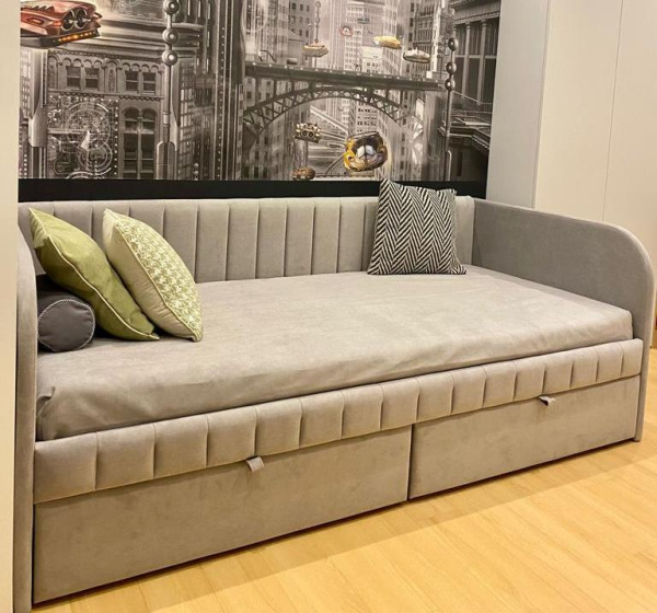 Кровать Слайт 190х80 (полоса с прямой спинкой). Велюр Teddy - 2 цвета в продаже!