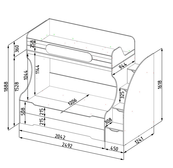 Кровать БИГ 120х200 (дуб сонома + белый) от Династия Kids