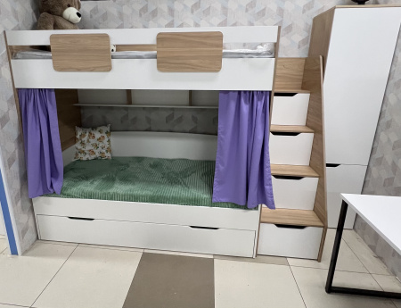 Кровать-чердак Мозаика-2 + кровать Двушка (цвет белый) 190х90 от Династия Kids