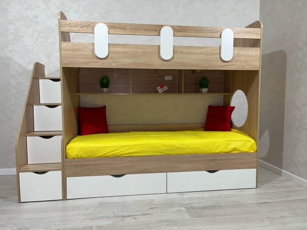 Кровать 2-х ярусная Фортуна (дуб сонома + белый) 