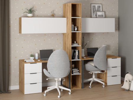 Комплект Брайт Золотистый для 2 школьников (2 стола + стеллаж + 2 полки) от Династия Kids