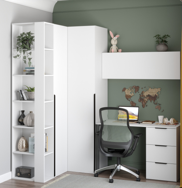 Комплект Брайт (угловой шкаф + пенал + стеллаж торцевой + стол + полка)