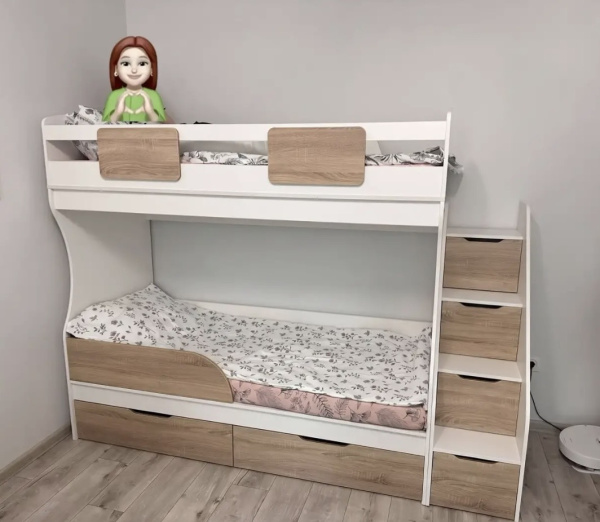 Двухъярусная кровать Дуэт (белый+дуб сонома) 180х80 от Династия Kids