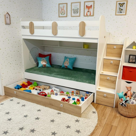 Кровать  2-х ярусная Фортуна-3 (дуб сонома + белый) 190х80 от Династия Kids
