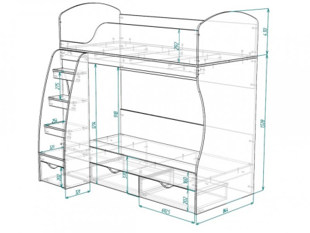 Кровать двухъярусная Тедди. Спальные места 180*80 от Династия Kids