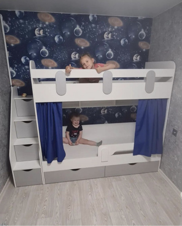 Двухъярусная кровать Фортуна (серебро + белый) 180х80 от Династия Kids