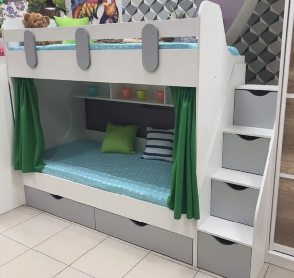 Двухъярусная кровать Фортуна (правая) Серебро+белый 180х80 от Династия Kids