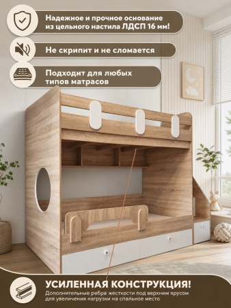 Кровать двухъярусная 180х80 Фортуна-2 (дуб сонома + белый)  от Династия Kids