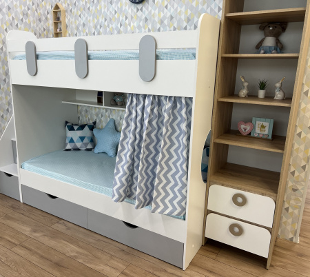 Двухъярусная кровать Фортуна (серебро + белый) 180х80 от Династия Kids