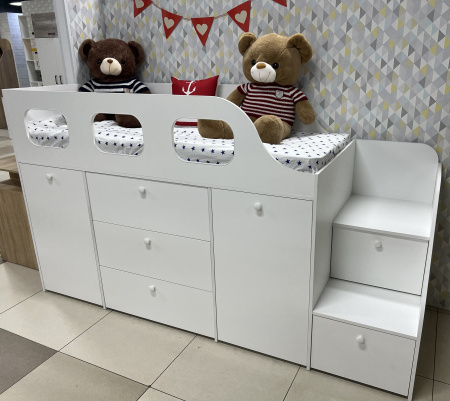 Кровать-чердак Хэппи 180х80 (дуб каньон+белый)  от Династия Kids