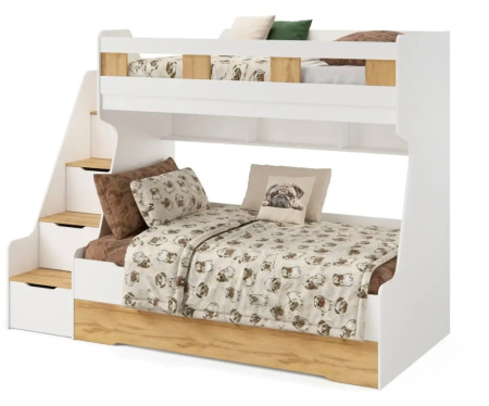 Кровать РУМ 120х200 (корпус белый + фасады дуб золотистый)