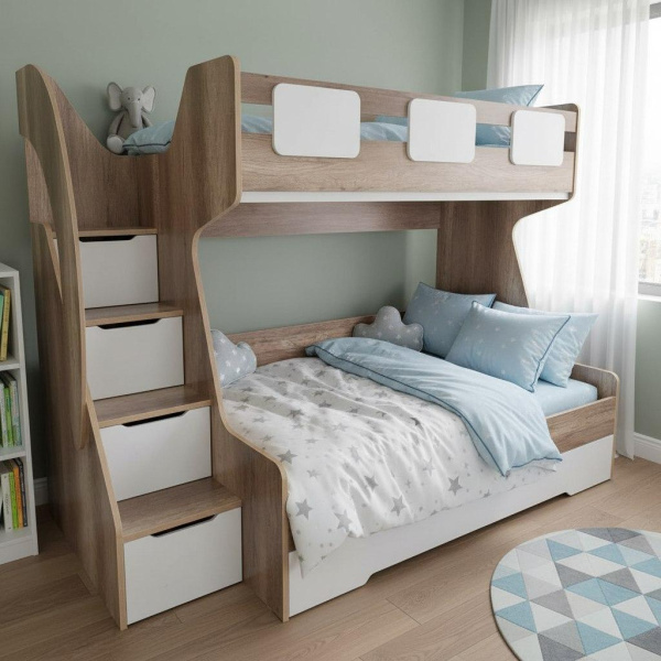 Кровать МЕГА ПРЕМИУМ (корпус дуб каньон + фасады белые) 120х200