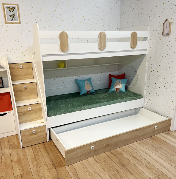 Кровать Фортуна-3 (корпус белый, фасады дуб сонома) 190*80 от Династия Kids