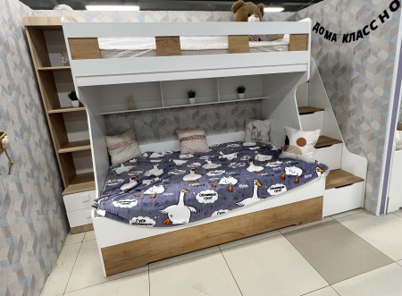 Кровать РУМ (корпус дуб золотистый + фасады белые) 120х200