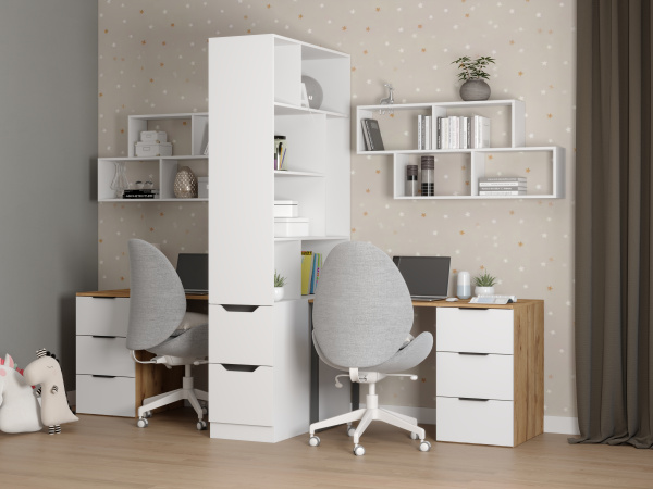 Комплект для 2 школьников Брайт Золотистый (2 полки + стеллаж-перегородка + 2 стола)