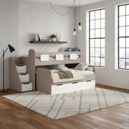 Кровать 2-х ярусная Городок 190х90 + 180х80  (дуб золотистый + белый) от Династия Kids