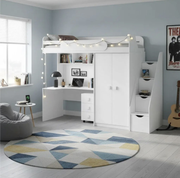 Кровать-чердак Колледж-2 (цвет белый) 200х90  от Династия Kids
