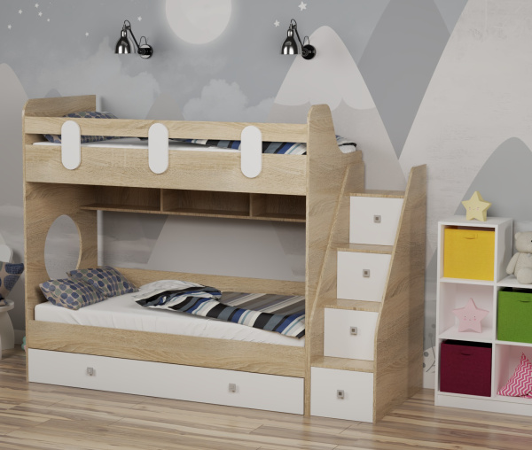 Кровать Фортуна-3 (корпус дуб сонома + фасады белые) 190х80 от Династия Kids
