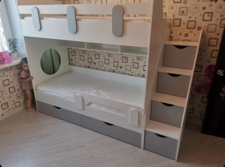 Двухъярусная кровать Фортуна (серебро + белый) 180х80 от Династия Kids