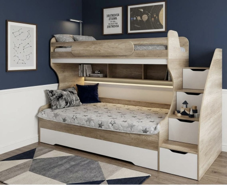 Кровать БИГ 120х200 (дуб золотистый + белый) от Династия Kids