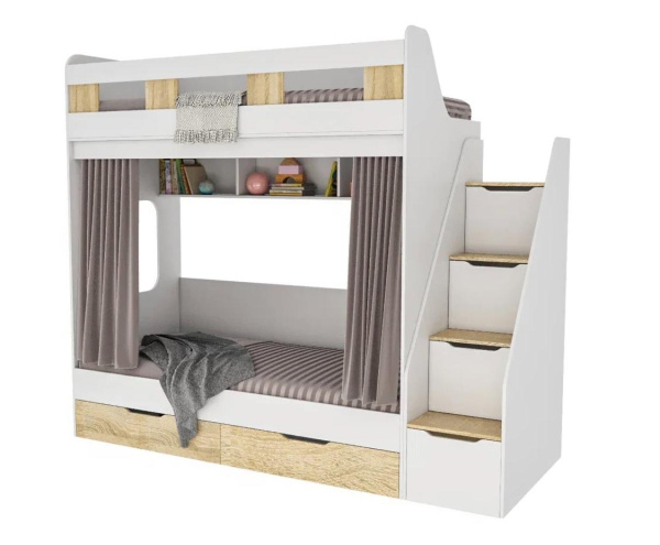 Двухъярусная кровать Твинс 190х90 (дуб сонома + белый)