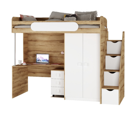 Кровать-чердак Колледж-2 (велюр + белый) 200х90  от Династия Kids