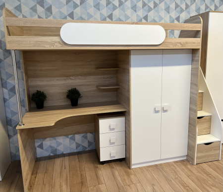 Кровать-чердак Колледж-2 дуб сонома+белый 80х200  от Династия Kids