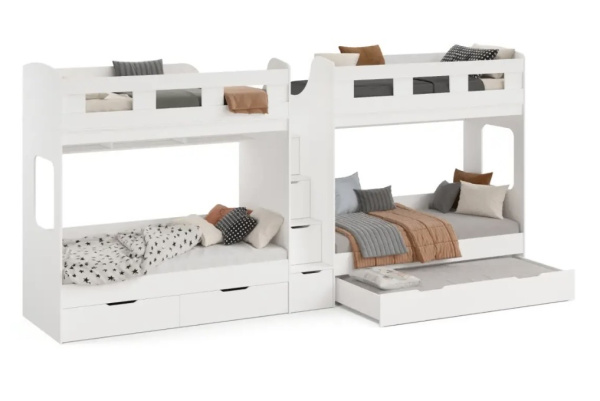 Кровать Квартет + кровать Дабл (цвет белый) 190х90