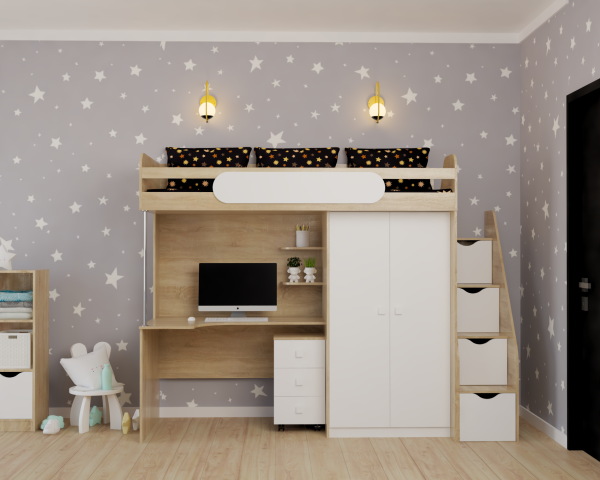 Кровать-чердак Колледж-2 дуб сонома+белый 80х200 