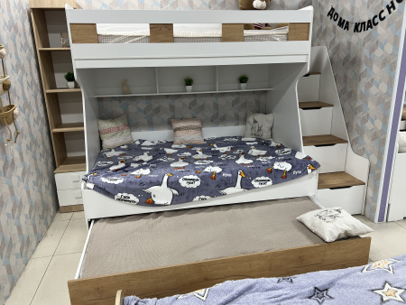 Кровать РУМ 120х200 (корпус белый + фасады дуб золотистый)