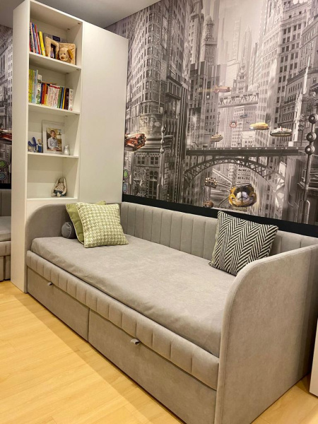 Кровать Слайт 190х80 (полоса с прямой спинкой). Велюр Teddy - 2 цвета в продаже!