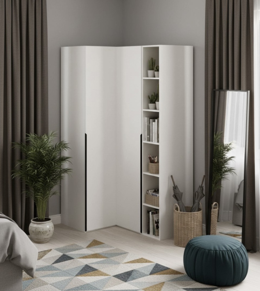 Угловой шкаф + пенал + стеллаж переходной коллекции Брайт 