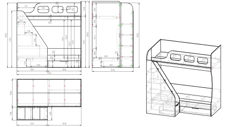 Кровать 2-х ярусная Умка-6 (лестница слева) 190х80 от Династия Kids