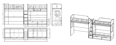 Кровать Квартет + кровать Дабл (велюр + белый) 190х90