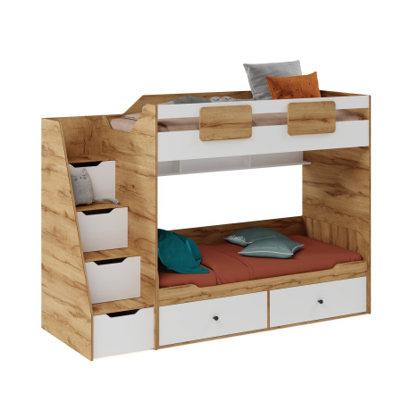 Кровать Альви 190х90 + кровать-чердак Мозаика 190х90 (дуб золотистый +белый) от Династия Kids