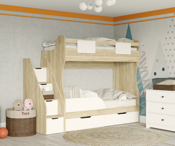 Кровать Дуэт (корпус дуб сонома + фасады белые) 