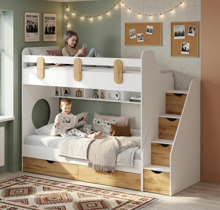 Кровать 2-х ярусная Фортуна 180х80 (велюр + белый) от Династия Kids