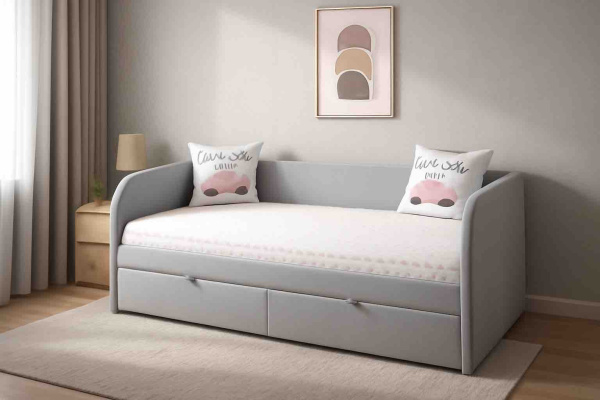 Мягкая кровать Слайт Классика 190х90. Велюр Teddy 313 (серый)