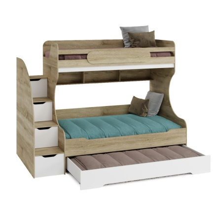 Кровать БИГ 120х200 (корпус дуб сонома + фасады белые) от Династия Kids